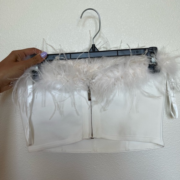 Superdown Romana Bustier Top Crop Bridal white feather top Small - Picture 4 of 5